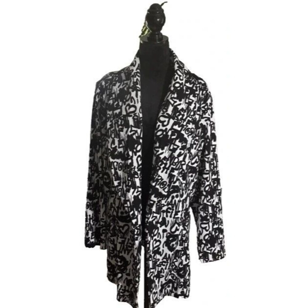 Curvy Girl by Ashley Stewart Black and White Graffiti-Print Blazer Size 4X
